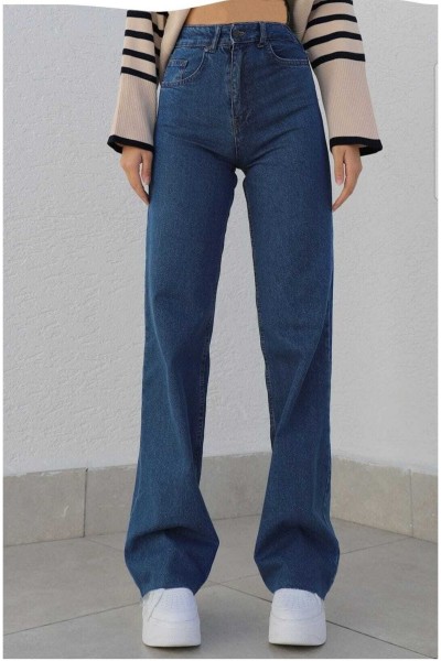 Daisy 90 s Striagth Mavi Likralı Süper Yüksek Bel Salaş Jean Pantolon