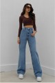 Mavi Likralı Süper Yüksek Bel Salaş Jean Pantolon
