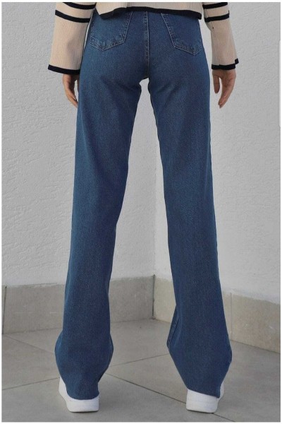 Daisy 90 s Striagth Mavi Likralı Süper Yüksek Bel Salaş Jean Pantolon