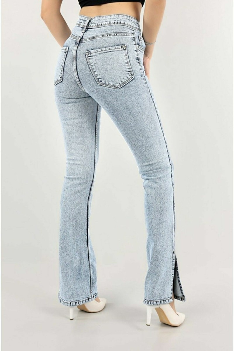 90's Yırtmaçlı Mavi Likralı Süper Yüksek Bel Salaş Jean Pantolon