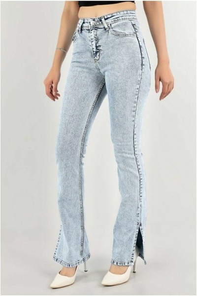 90's Yırtmaçlı Mavi Likralı Süper Yüksek Bel Salaş Jean Pantolon