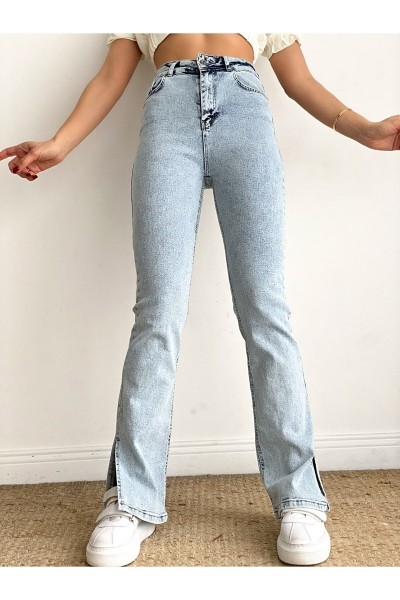 Elena Mavi Jeans Yandan Yırtmaçlı Denim Rikralı Pantolon