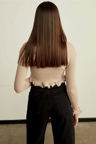 Stella Salaş Kadın Siyah Rikralı Süper Yüksek Bel Salaş Paça Denim Kot Pantolon