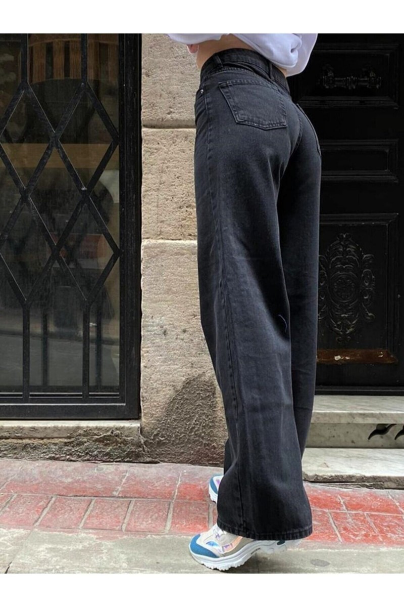 Rose Salaş Kadın Siyah Rikralı Süper Yüksek Bel Salaş Paça Denim Kot Pantolon Rose Salaş Kadın Siyah Rikralı Süper Yüksek Bel Salaş Paça Denim Kot Pantolon