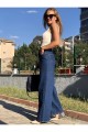 Melisa Koyu Mavi 90's Likralı Süper Yüksek Bel Salaş Jeans Palazzo Pantolon. (süper Yüksek)