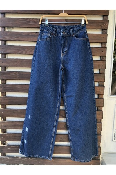 Melisa Koyu Mavi 90's Likralı Süper Yüksek Bel Salaş Jeans Palazzo Pantolon. (süper Yüksek)