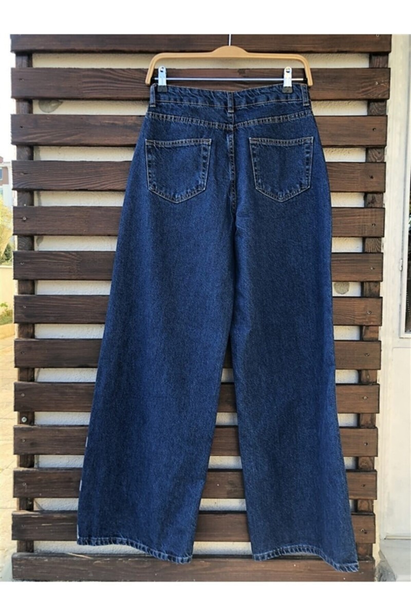 Melisa Koyu Mavi 90's Likralı Süper Yüksek Bel Salaş Jeans Palazzo Pantolon. (süper Yüksek)