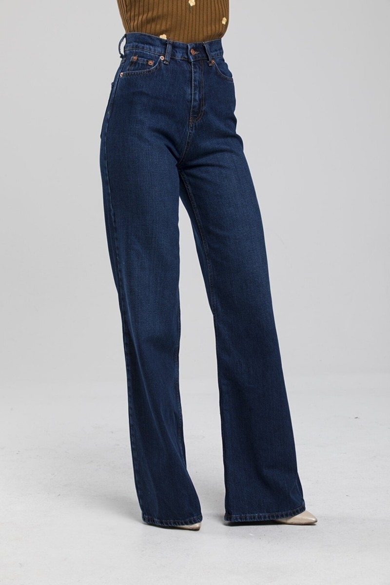 Neva Koyu Mavi 90's Likralı Süper Yüksek Bel Salaş Jeans Palazzo Pantolon. (süper Yüksek)