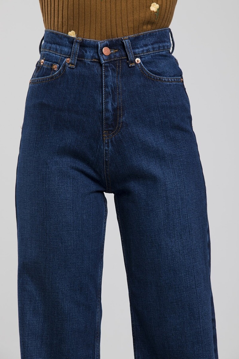 Neva Koyu Mavi 90's Likralı Süper Yüksek Bel Salaş Jeans Palazzo Pantolon. (süper Yüksek)