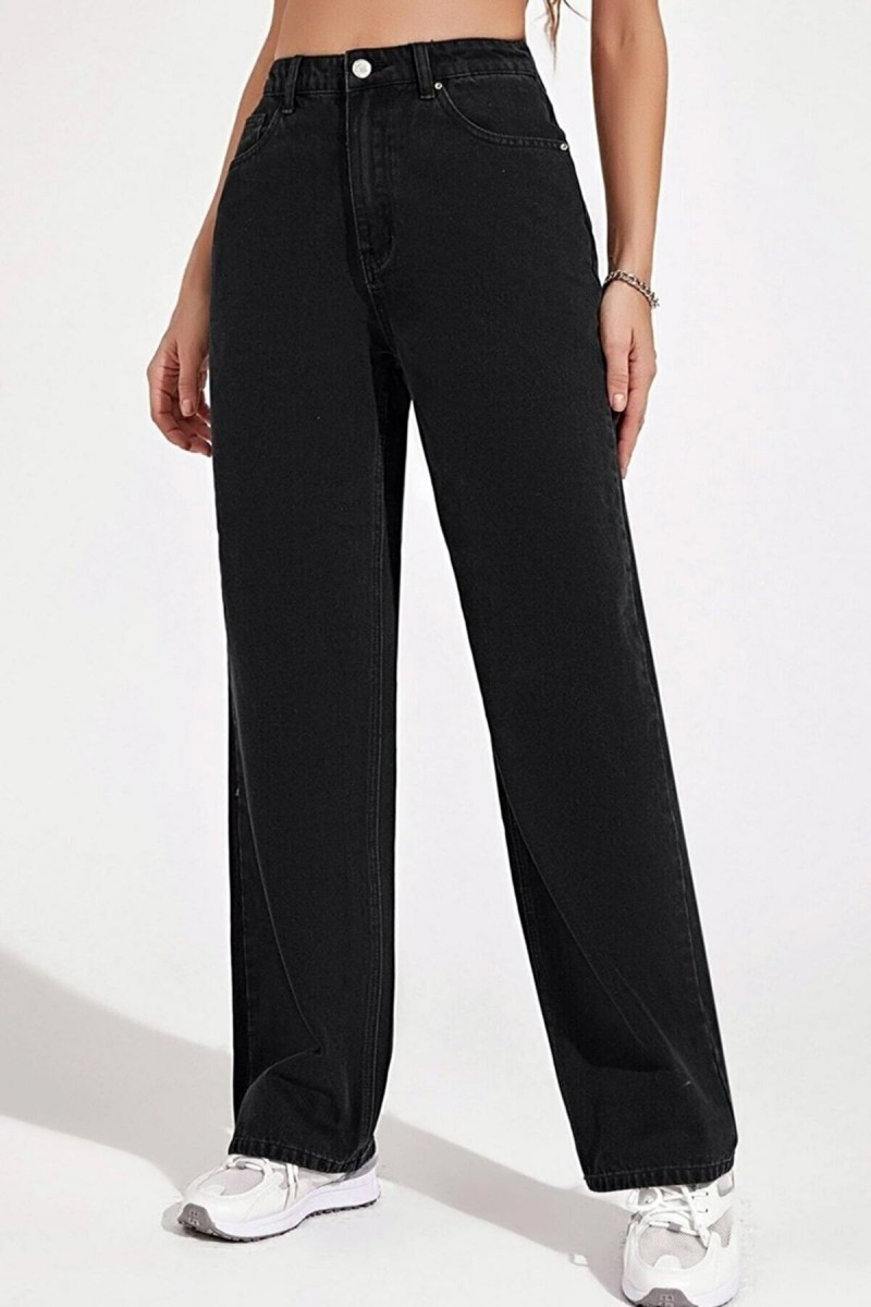 Siyah Likralı Süper Yüksek Bel Salaş Kadın Jean Pantolon süper Yüksek Wide Leg Siyah Likralı Süper Yüksek Bel Salaş Kadın Jean Pantolon süper Yüksek Wide Leg