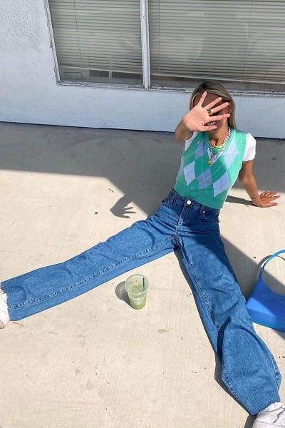 Orta Mavi Likralı Süper Yüksek Bel Salaş Jeans Palazzo Pantolon Wide Leg