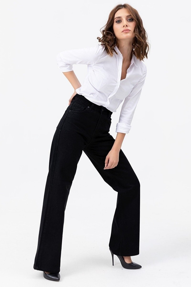 Siyah Likralı Süper Yüksek Bel Salaş Kadın Jean Pantolon süper Yüksek Wide Leg Siyah Likralı Süper Yüksek Bel Salaş Kadın Jean Pantolon süper Yüksek Wide Leg