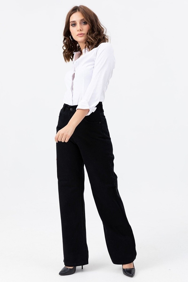 Siyah Likralı Süper Yüksek Bel Salaş Kadın Jean Pantolon süper Yüksek Wide Leg Siyah Likralı Süper Yüksek Bel Salaş Kadın Jean Pantolon süper Yüksek Wide Leg