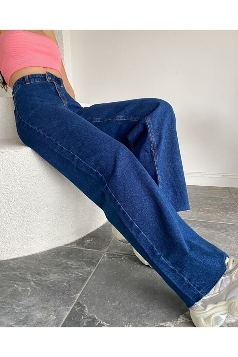 Koyu Mavi 90 s Likralı Süper Yüksek Bel Salaş Jeans Palazzo Pantolon. (süper Yüksek) Koyu Mavi 90 s Likralı Süper Yüksek Bel Salaş Jeans Palazzo Pantolon. (süper Yüksek)