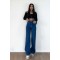 Koyu Mavi 90 s Likralı Süper Yüksek Bel Salaş Jeans Palazzo Pantolon