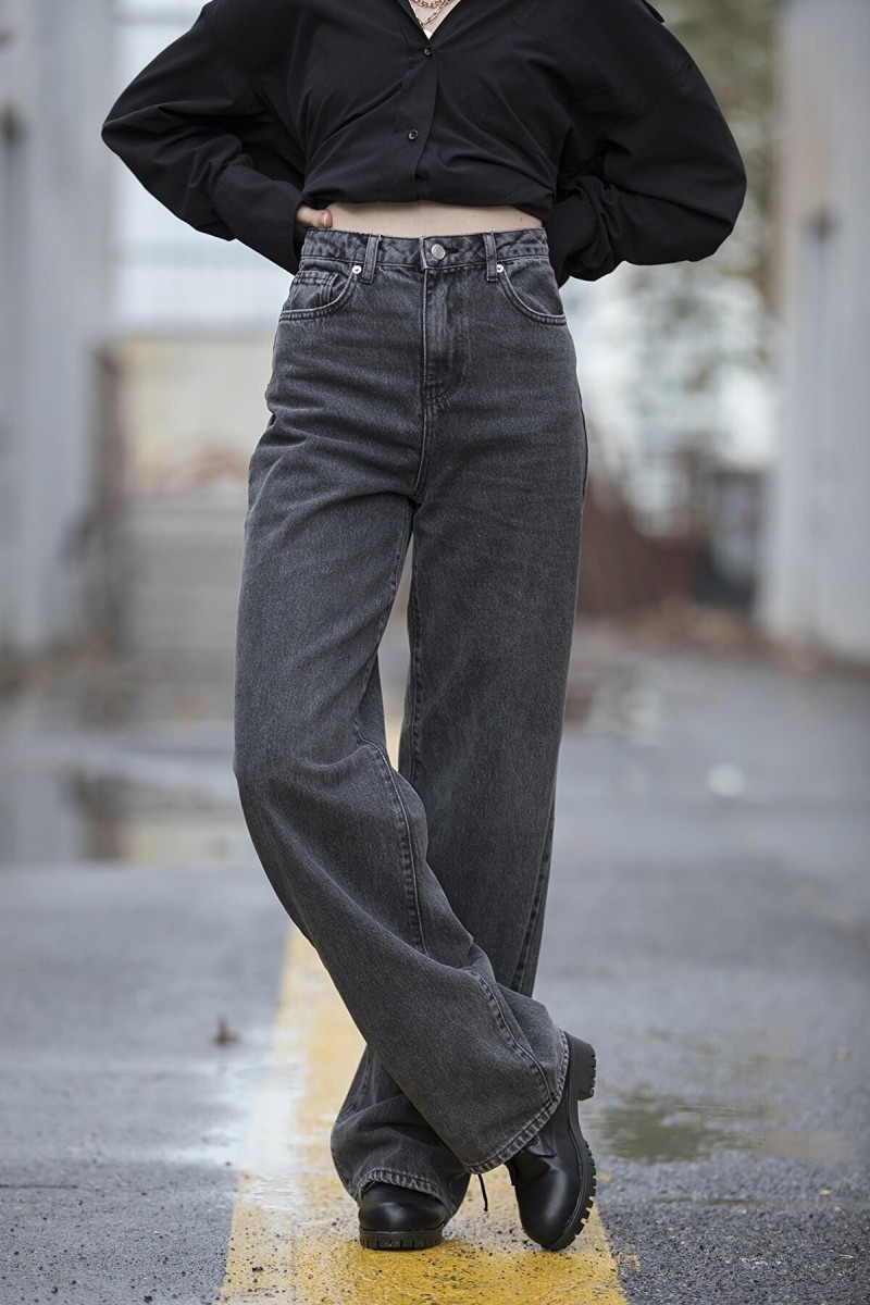 90's Füme Likralı Süper Yüksek Bel Salaş Jean Pantolon