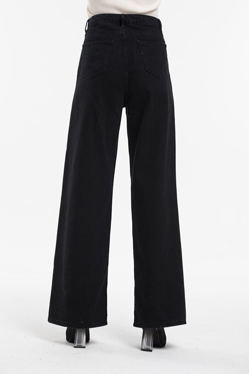 Siyah Likralı Süper Yüksek Bel Salaş Jean Pantolon.