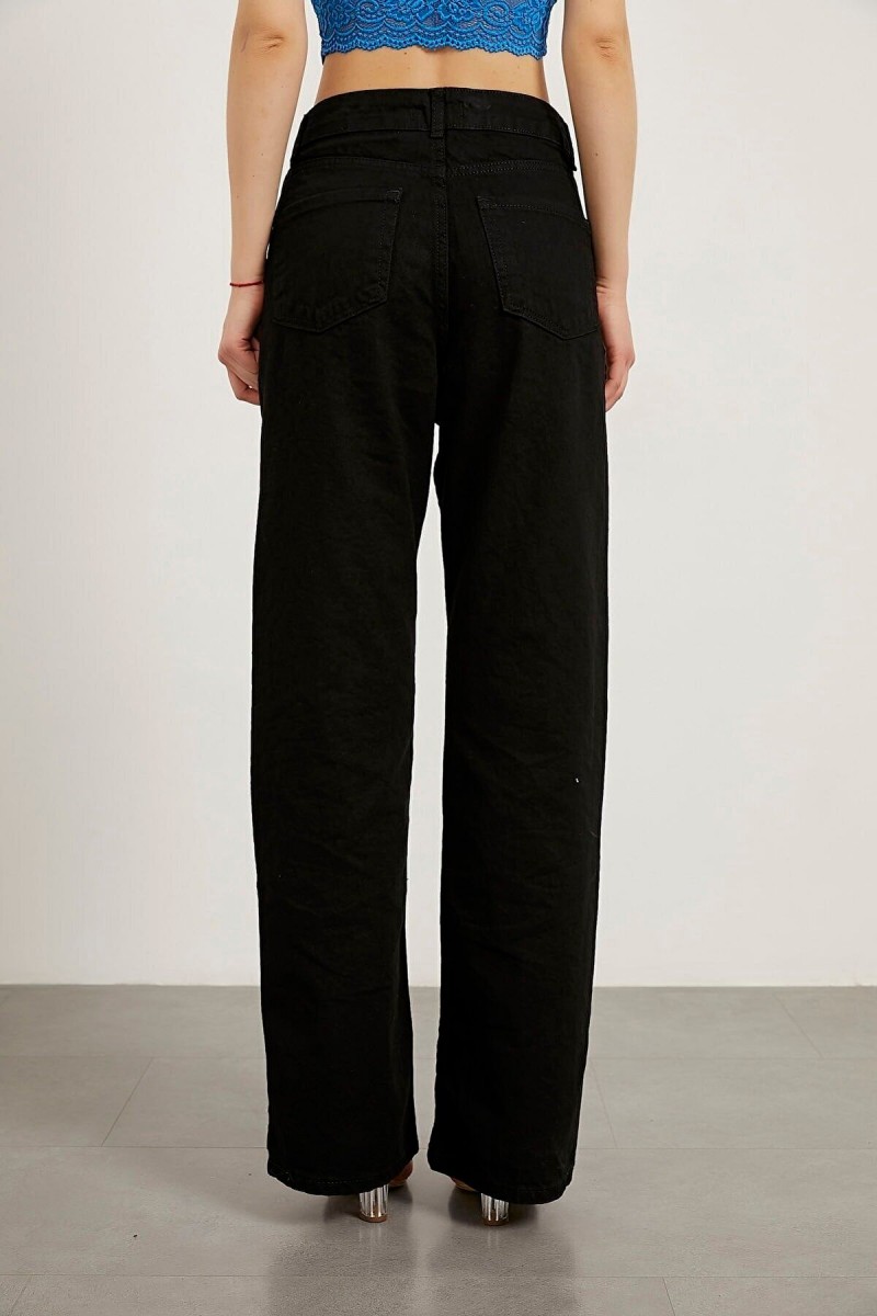 Siyah Likralı Süper Yüksek Bel Salaş Jean Pantolon. (süper Yüksek.) Wide Leg.