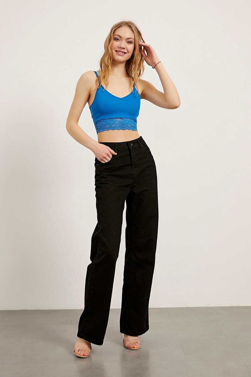 Siyah Likralı Süper Yüksek Bel Salaş Jean Pantolon. (süper Yüksek.) Wide Leg.