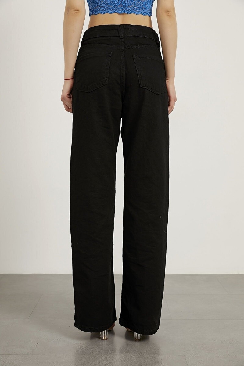 Siyah Likralı Süper Yüksek Bel Salaş Jean Pantolon. (süper Yüksek.) Wide Leg.
