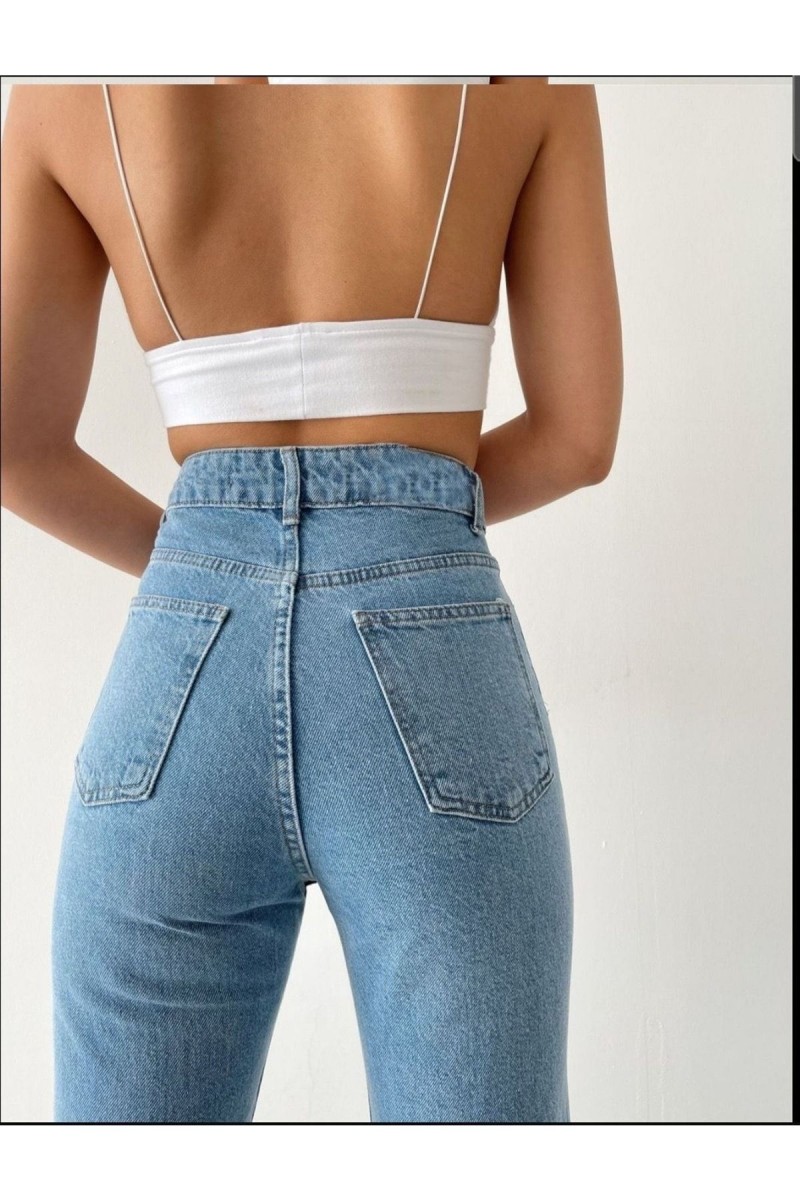 Açık Mavi Yüksek Bel Likralı Mom Jeans Denim Kot Pantolon Açık Mavi Yüksek Bel Likralı Mom Jeans Denim Kot Pantolon