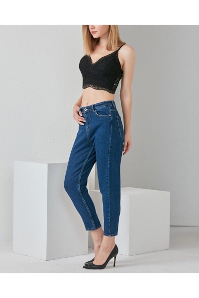 Kadın Koyu Mavi Mom Jeans
