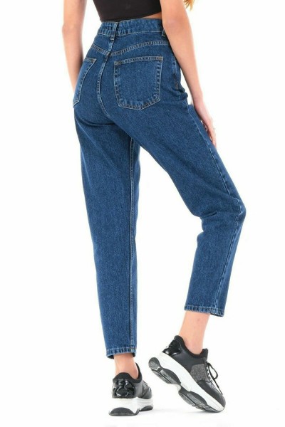 Kadın Koyu Mavi Mom Jeans