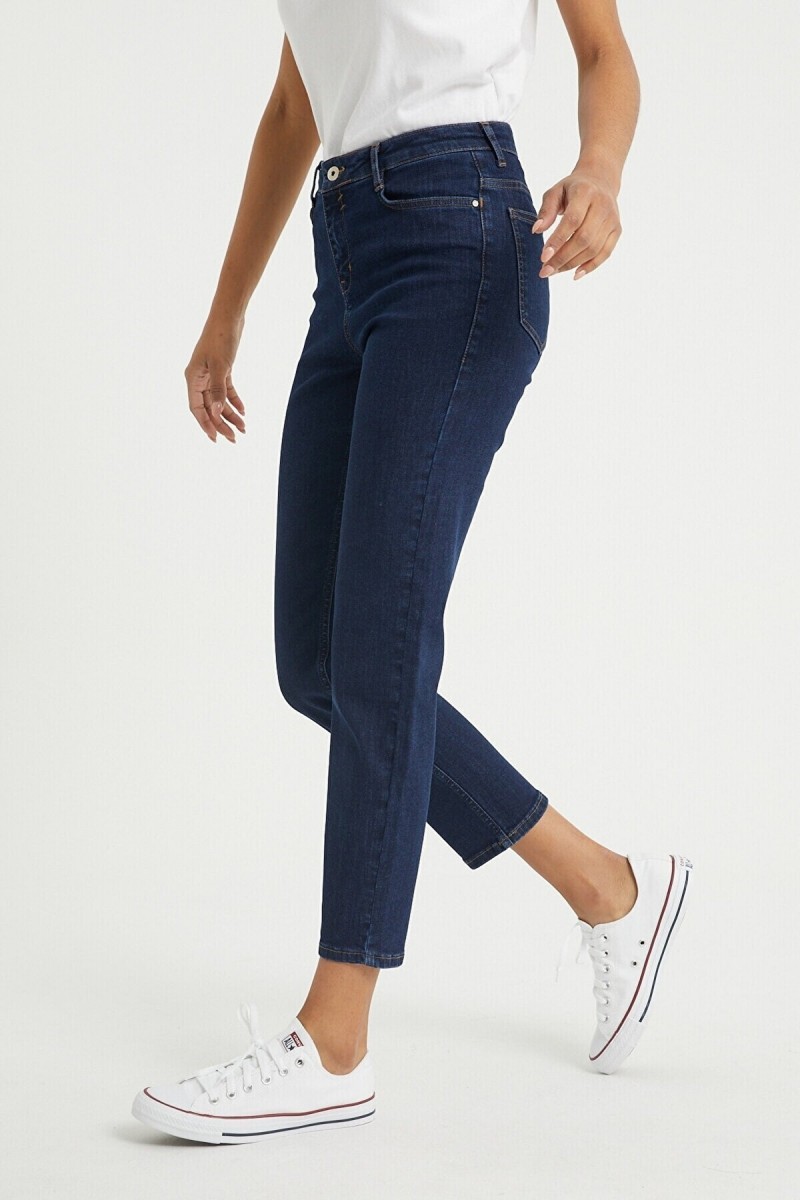 Kadın Koyu Mavi Mom Jeans