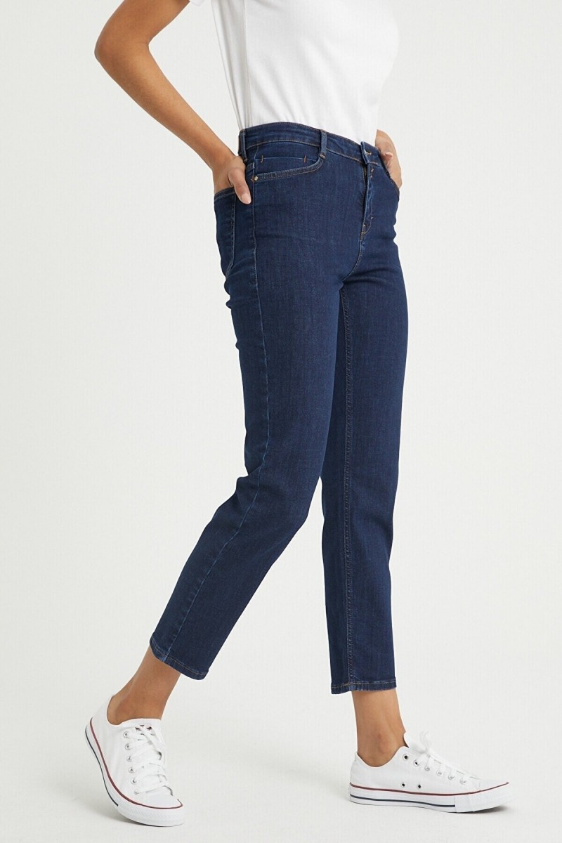 Kadın Koyu Mavi Mom Jeans