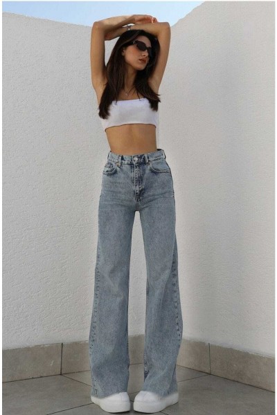 Ess Kadın Açık Kar Salaş Likralı 90's Süper Yüksek Bel Salaş Paça Kot Palazzo Pantolon