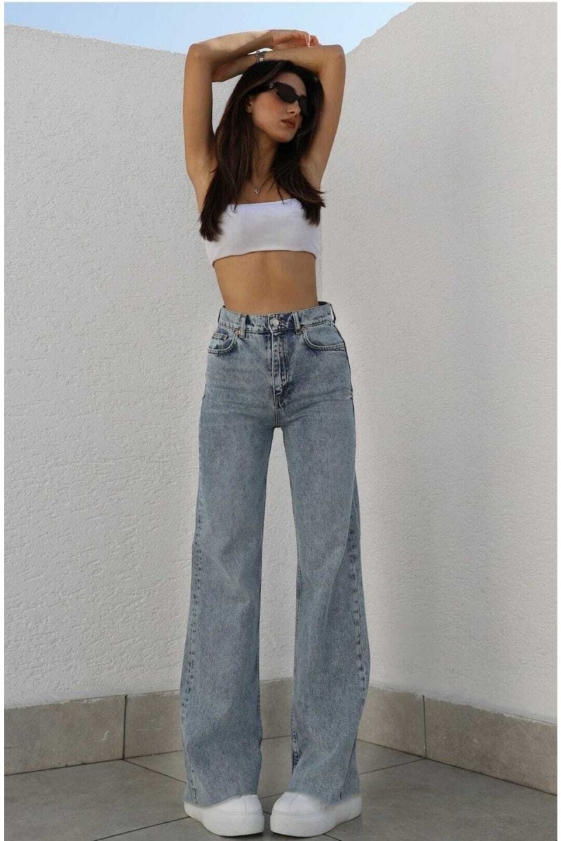 Ess Kadın Açık Kar Salaş Likralı 90's Süper Yüksek Bel Salaş Paça Kot Palazzo Pantolon