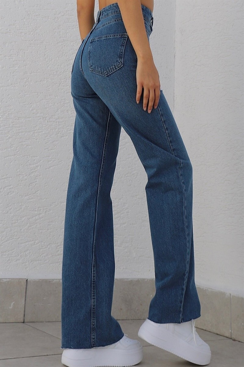 Serenity Ikon Indigo Mavi Kadın Salaş Likralı 90's Süper Yüksek Bel Salaş Paça Kot Palazzo Pantolon