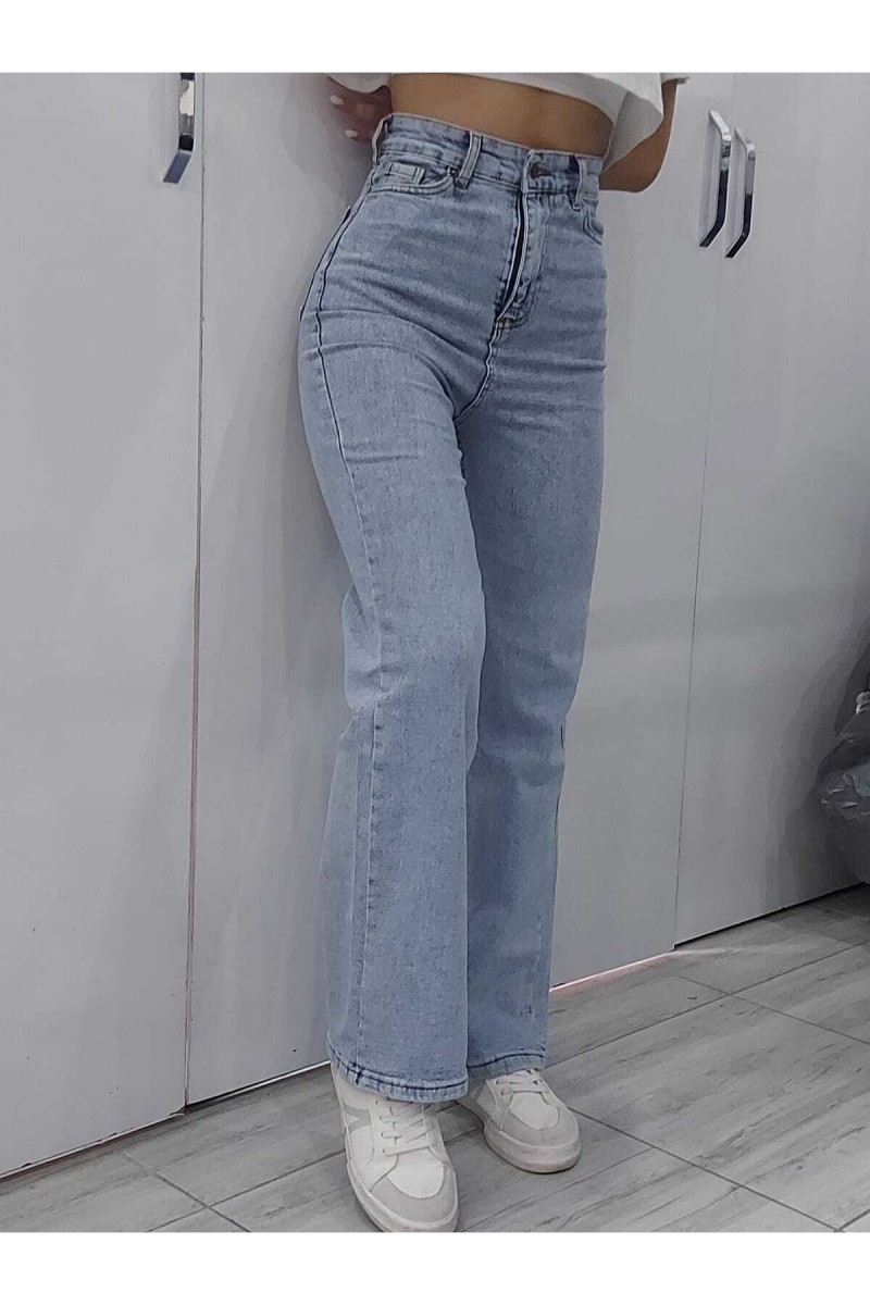 Buz Mavi Kadın Salaş Likralı 90's Süper Yüksek Salaş Paça Kot Palazzo Pantolon