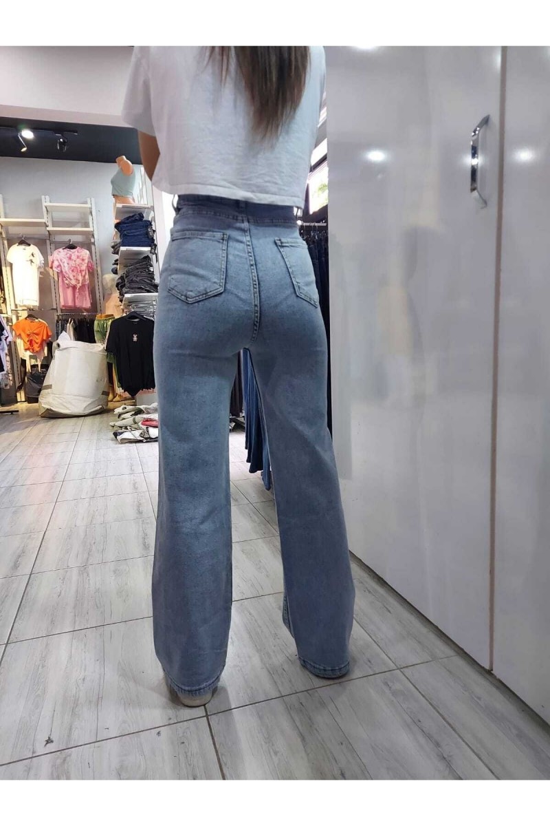 Buz Mavi Kadın Salaş Likralı 90's Süper Yüksek Salaş Paça Kot Palazzo Pantolon