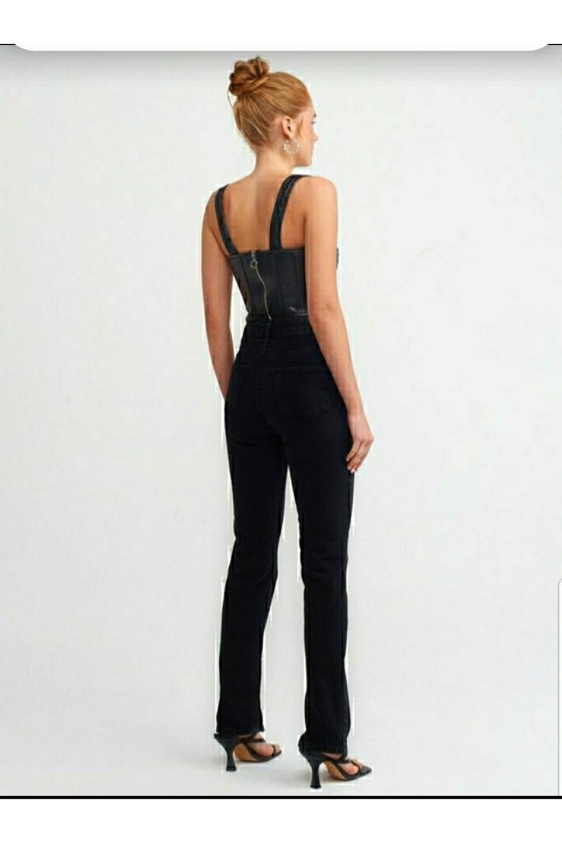 Siyah Salaş Likralı 90's Süper Yüksek Salaş Paça Kot Palazzo Pantolon