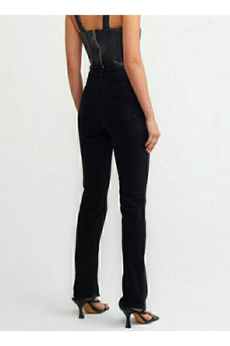 Siyah Salaş Likralı 90's Süper Yüksek Salaş Paça Kot Palazzo Pantolon