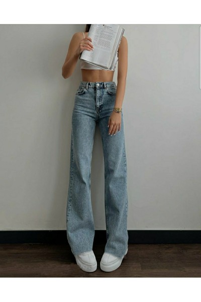 Ess Kadın Açık Kar Salaş Likralı 90's Süper Yüksek Bel Salaş Paça Kot Palazzo Pantolon