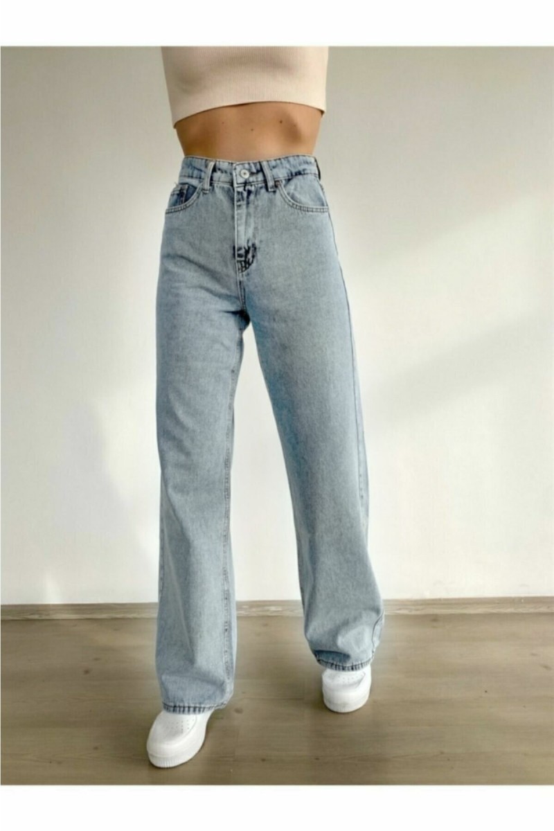 Buz Mavi Kadın Salaş Likralı 90's Süper Yüksek Salaş Paça Kot Palazzo Pantolon