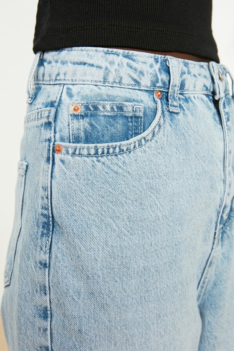 Buz Mavi Kadın Salaş Likralı 90's Süper Yüksek Bol Paça Kot Palazzo Pantolon