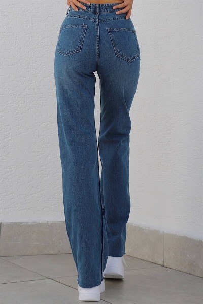 Serenity Ikon Indigo Mavi Kadın Salaş Likralı 90's Süper Yüksek Bel Salaş Paça Kot Palazzo Pantolon