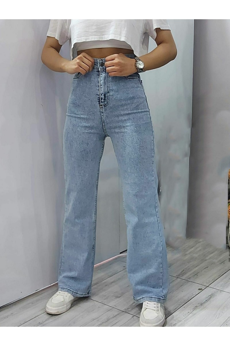 Buz Mavi Kadın Salaş Likralı 90's Süper Yüksek Salaş Paça Kot Palazzo Pantolon