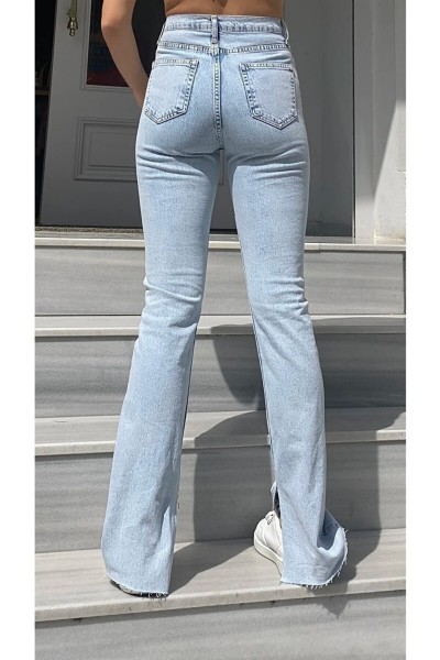 90's Kar Yıkama Içten Yırtmaçlı Mavi Süper Extra Yüksek Bel Palazzo Salaş Jean Pantolon