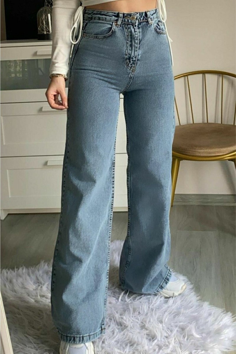 90`s Likralı Salaş Kadın Orta Kar Mavi Süper Yüksek Bel Salaş Paça Denim Kot Pantolon 90`s Likralı Salaş Kadın Orta Kar Mavi Süper Yüksek Bel Salaş Paça Denim Kot Pantolon