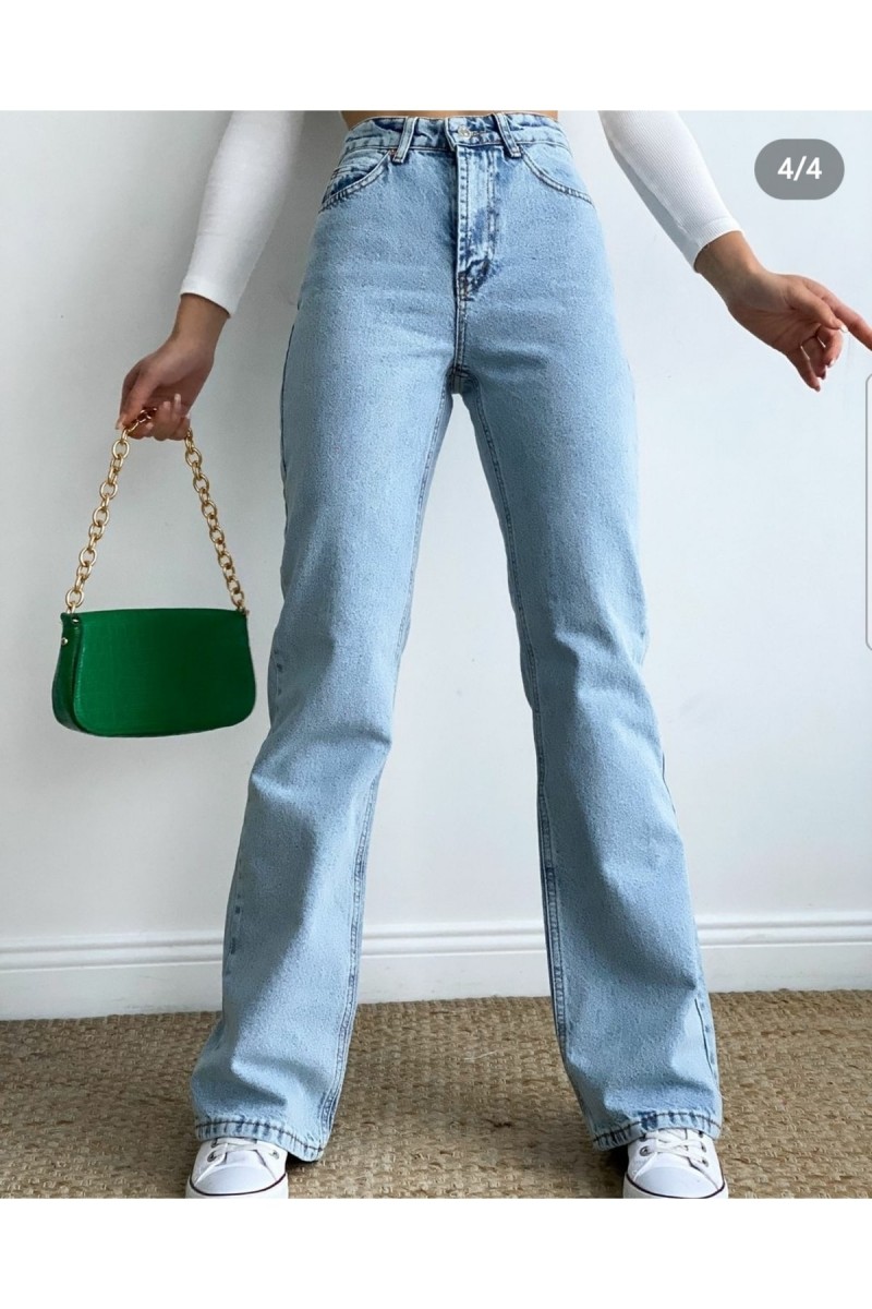 Orta Mavi Rikralı Salaş Yüksek Bel Salaş Paça Denim Kot Pantolon