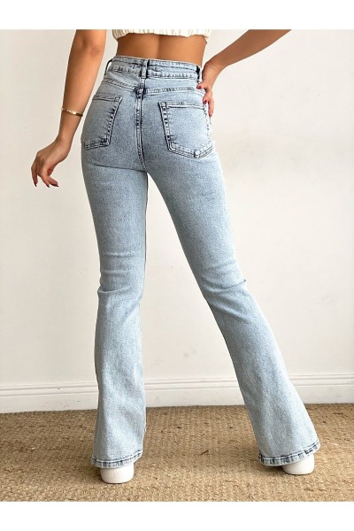 Maybach Women Mavi Likralı Süper Yüksek Bel Salaş Jean Pantolon Süper Yüksek Wide Leg Erdem