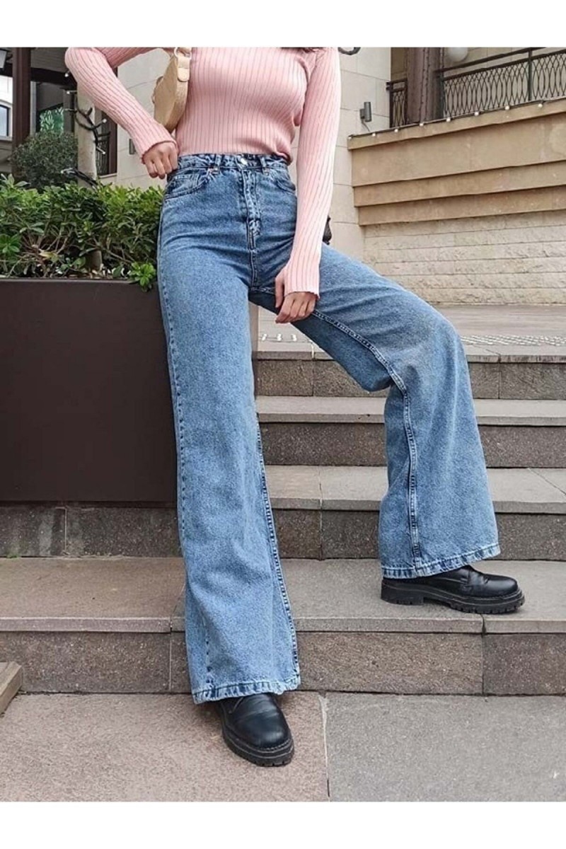 90`s Likralı Salaş Kadın Orta Kar Mavi Süper Yüksek Bel Salaş Paça Denim Kot Pantolon 90`s Likralı Salaş Kadın Orta Kar Mavi Süper Yüksek Bel Salaş Paça Denim Kot Pantolon