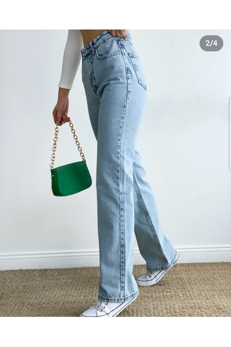 Orta Mavi Rikralı Salaş Yüksek Bel Salaş Paça Denim Kot Pantolon