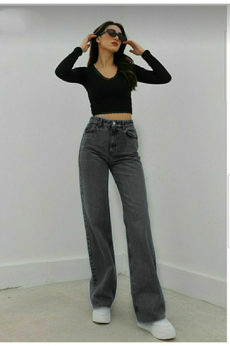 Füme Likralı Süper Yüksek Bel Salaş Jean Pantolon