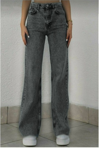 Füme Likralı Süper Yüksek Bel Salaş Jean Pantolon