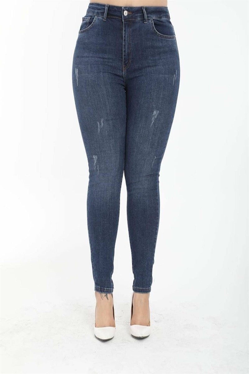 Orta Mavi Tırnaklı Büyük Beden Sımsıkı Toparlayıcı Jeans Sımsıkı